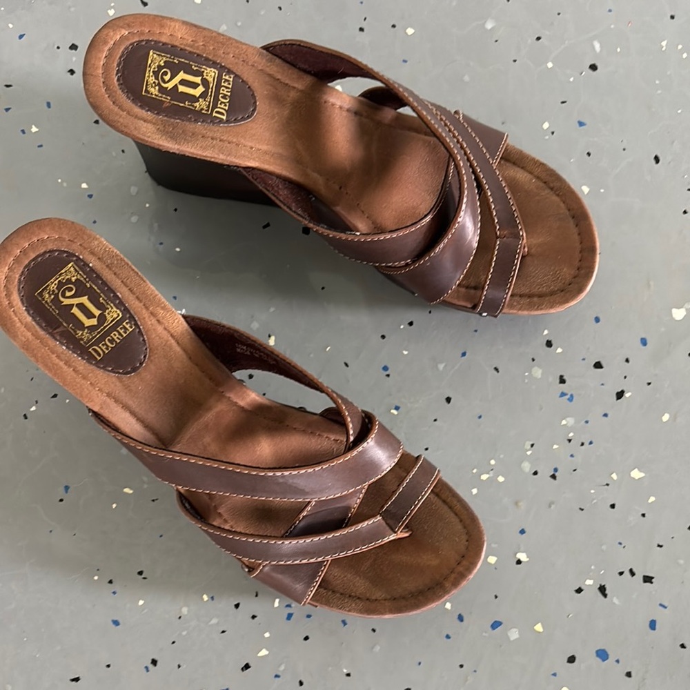 Decree Brown Wedge Sandals with Chevron Straps
